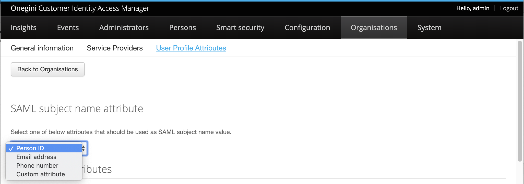  Screenshot SAML subject name attributes