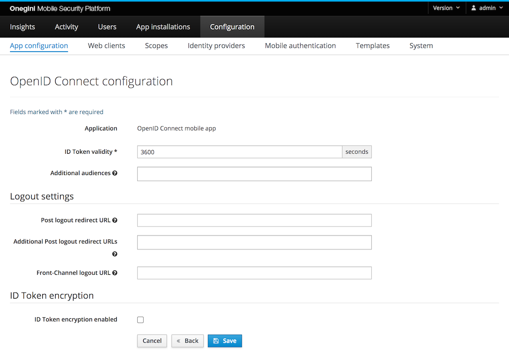 OpenID Connect configuration page